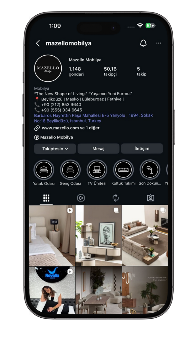 Furniture Company Instagram Profile